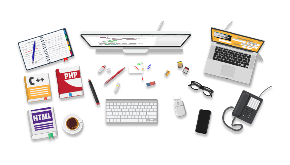 Imagem de computadores e livros